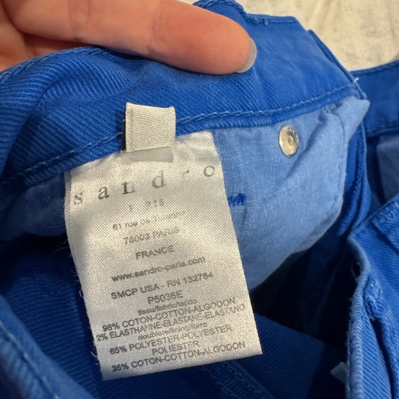 SANDRO Paris distressed Royal blue jeans straight cut high rise crop - Picture 5 of 8